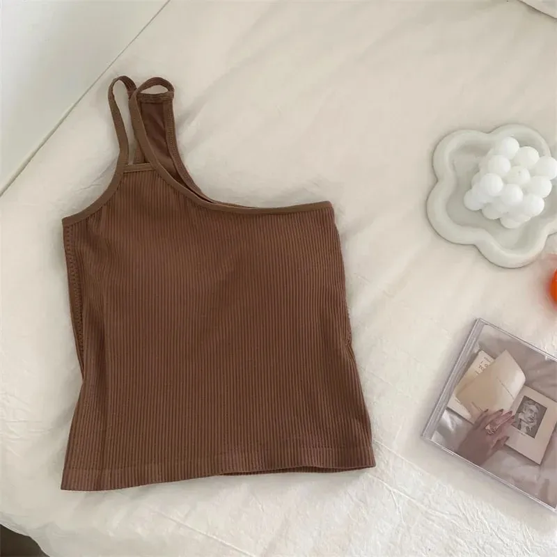 Knitted Binder Chest Woman Tank Tops Spaghetti Strap Corset Crop Camis With Built in Bras Korean Fashion Woman Tanks Camisole — image 25
