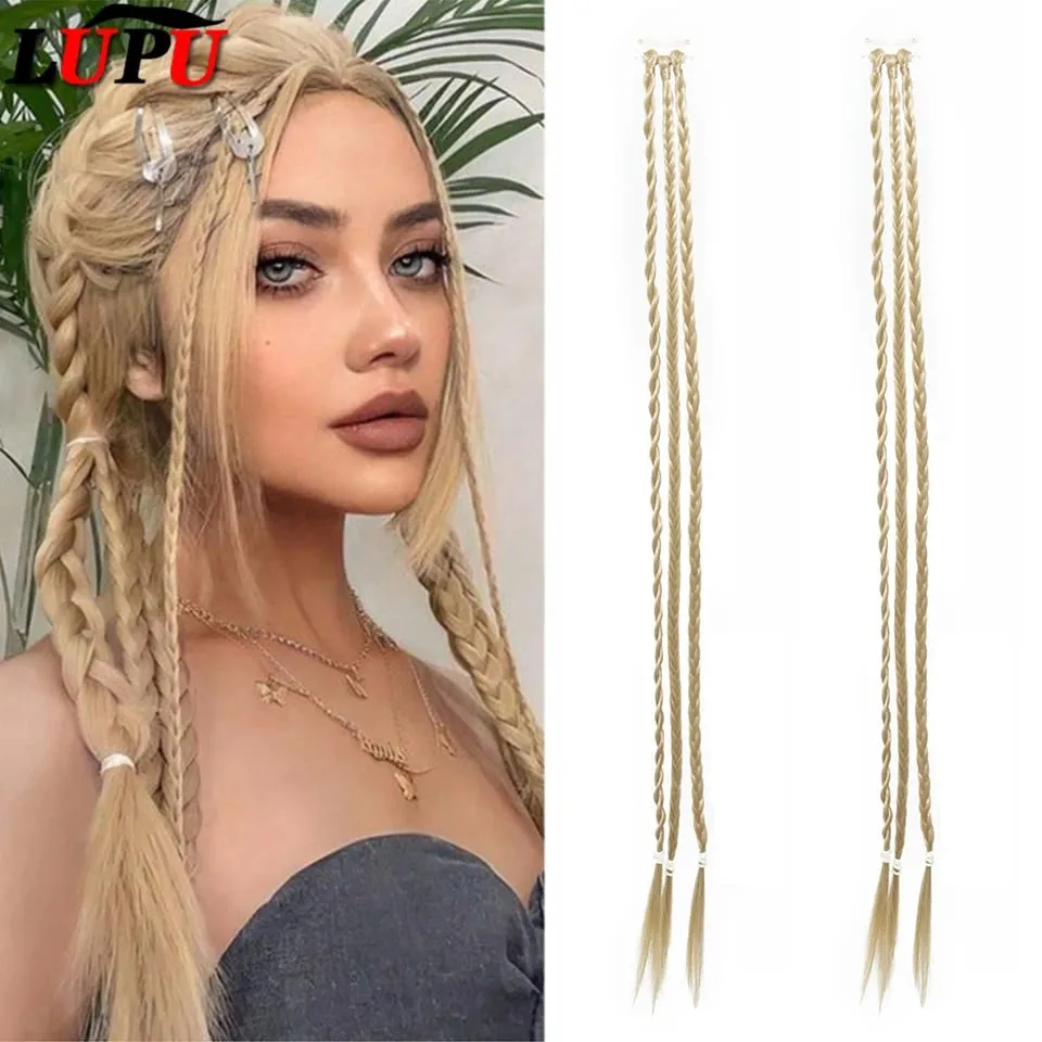 Synthetic Braid Clip in Hair Extensions Braids Long Ponytail Hairpieces For Women Kids Girls Daily Party Cosplay — image 2