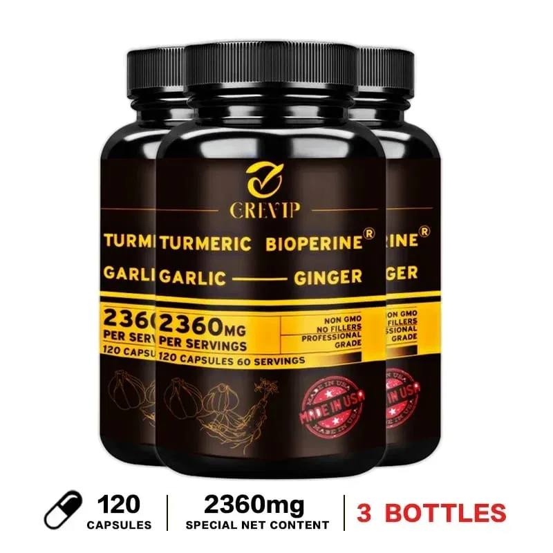 4-in-1 Turmeric Ginger Supplement - with Garlic Curcumin Black Pepper - Joints Immune Support Improves Digestion — image 11