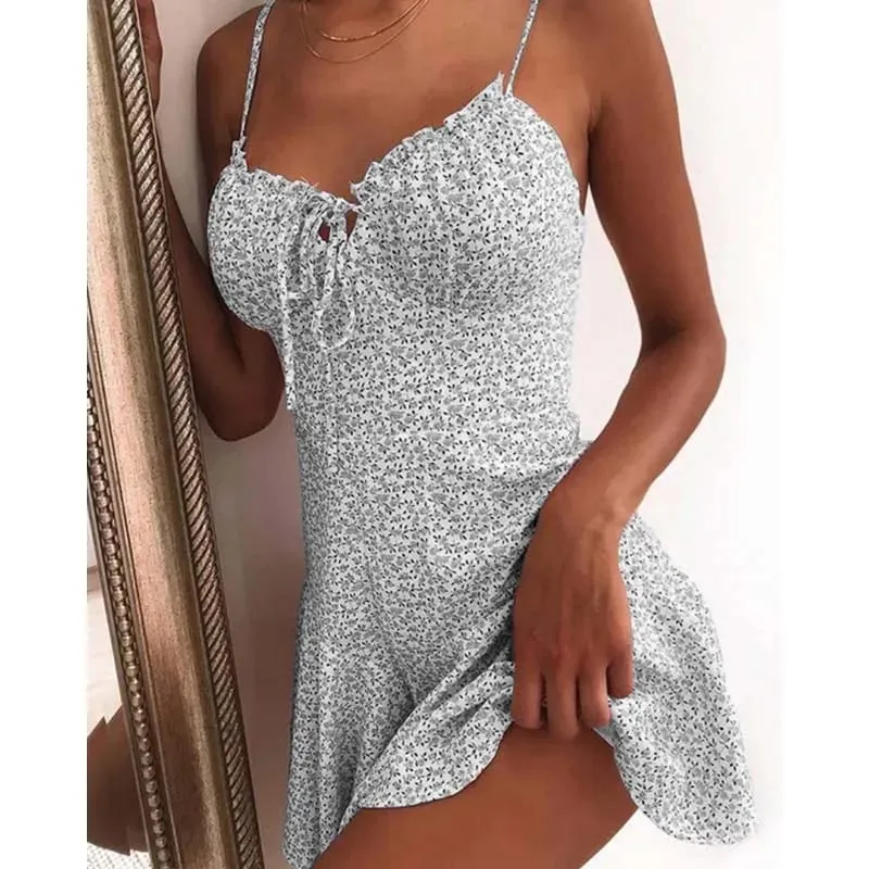 Floral Print A Line Mini Dresses Sexy Lady Dating Camisole Strapless Backless Dress Boho Solid Beach Clothing — image 3