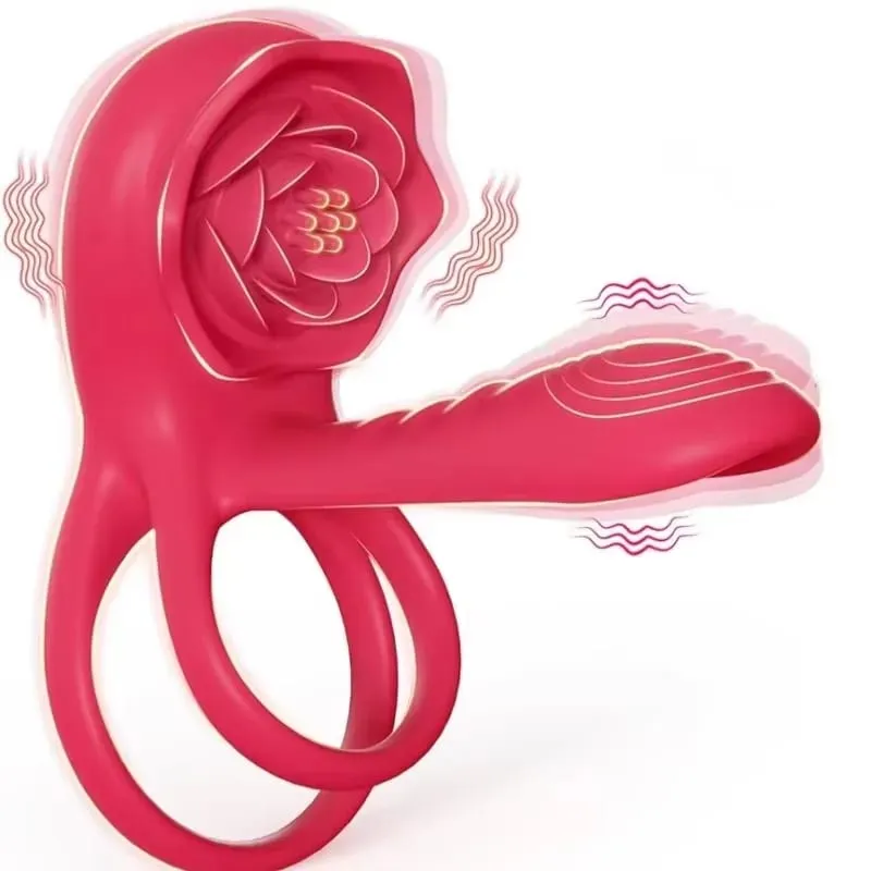 Rose Vibrating Cock Ring Penis Sleeve Vibrator G-spot Clitoral Stimulator 10 Vibration Sex Toy for Adult Men Clitoris Vibrator