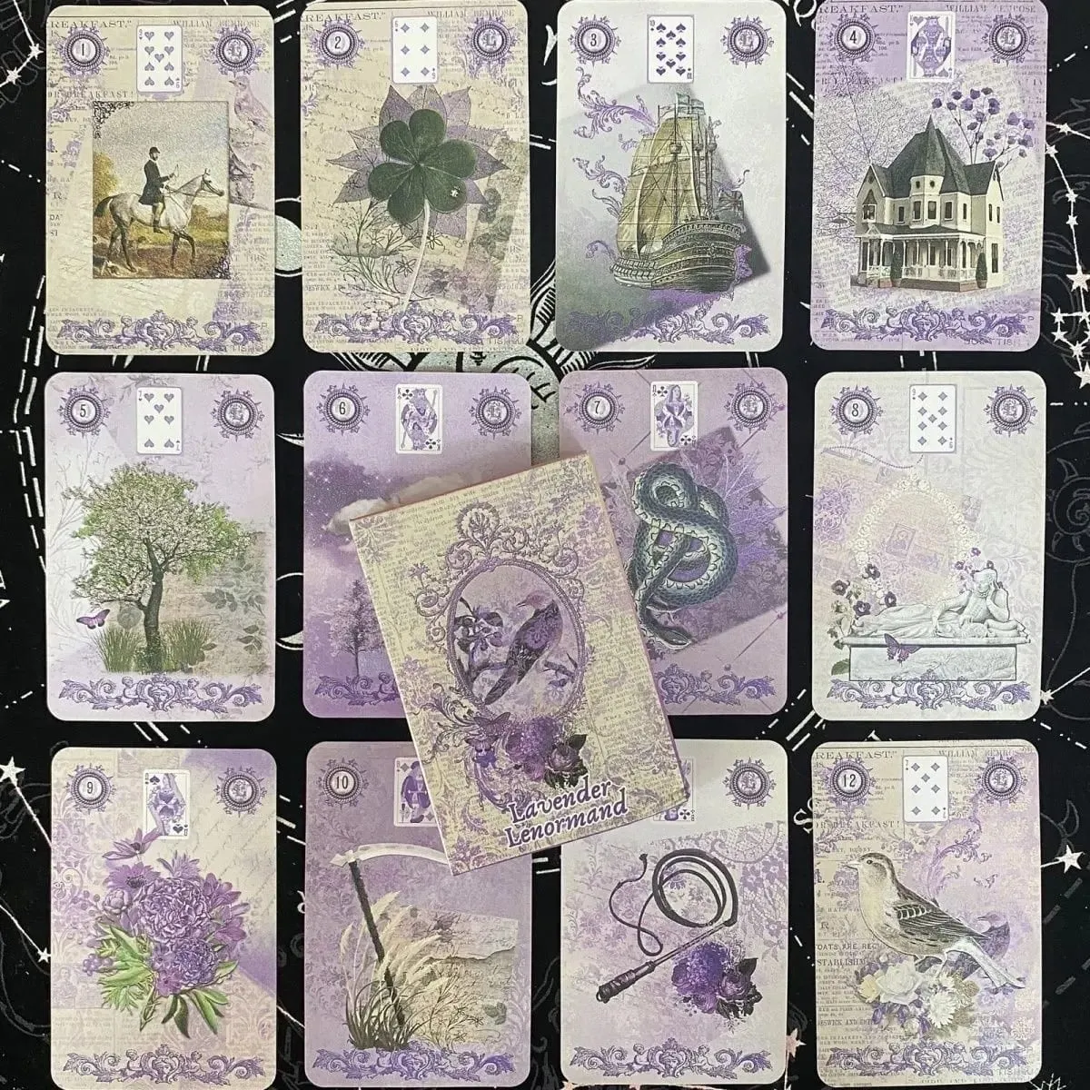 Dek Lavender Lenormand - Kad 9*6sm 36 dengan Ilustrasi Botani Vintaj Alternatif Tarot Estetik Ungu Shabby Chic — image 6