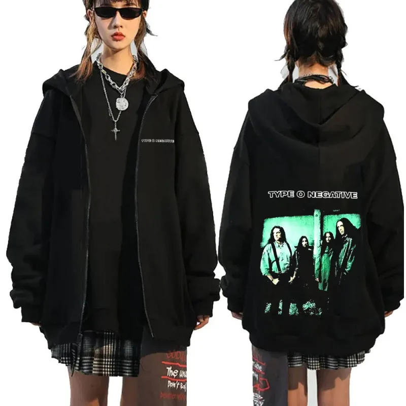 Rock Band Type O Negative 1996 All You Need Is Blood Zip Up Hoodies Gothic Vintage Zipper Sweatshirts Men's Women Jackets Hoodie — image 1