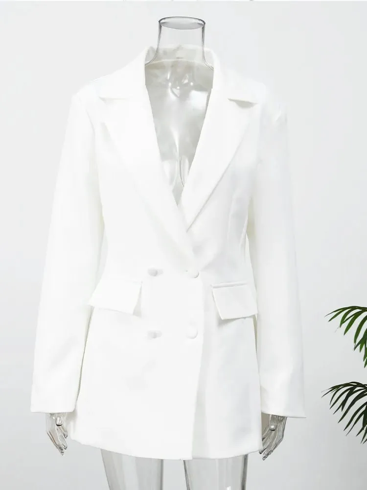 Bayan Katı Bel Cinching Blazer Elbise Moda Tam Kollu Yaka V Yaka Kruvaze Ince vestidos 2026 Ofis Sokak Elbisesi
