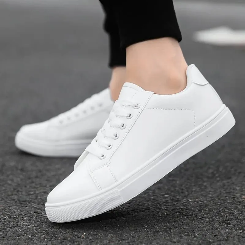 White Black Men Shoes Comfortable Casual Skateboard Shoes Men Solid Leisure Sneakers Lightweight Walking Shoes — image 2