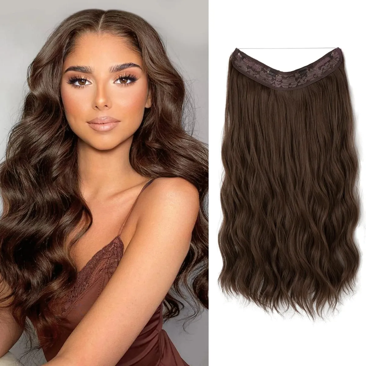 Synthetic Wave Invisible Wire With Clips Hair Extensions Fish Line Natural Blonde Clip In Hairpiece Fake Hair Piece — image 17