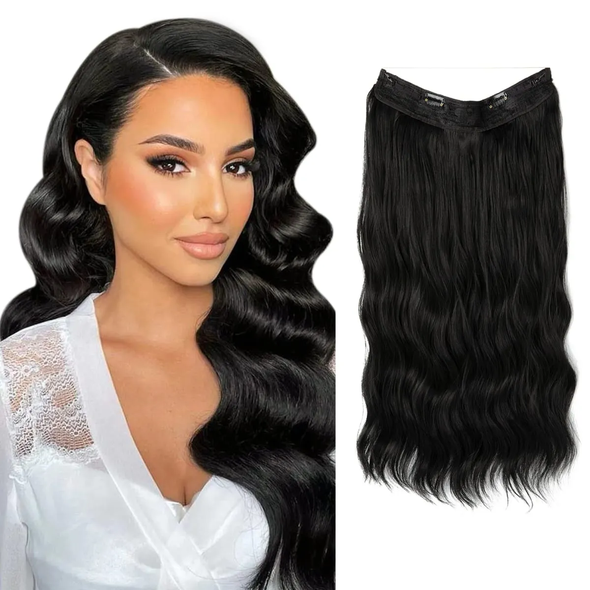 Synthetic Wave Invisible Wire With Clips Hair Extensions Fish Line Natural Blonde Clip In Hairpiece Fake Hair Piece — image 11