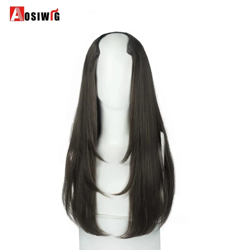 22inch Syntheic Long Straight Hair Extension V-shaped Layered 4 Clips Invisible Hairpiece Wig for Women Top of the Head Increase — image 5