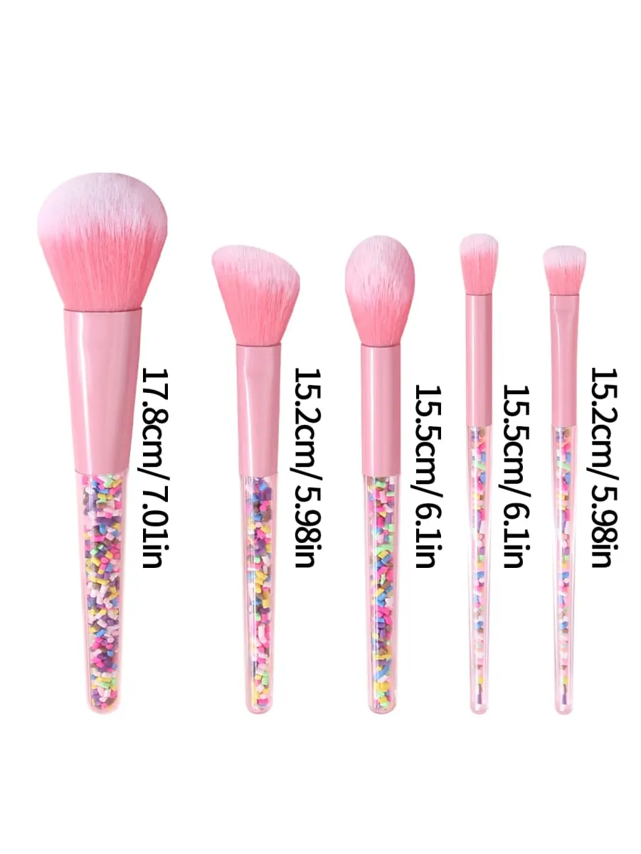 Sada 5ks štětců na make-up Candy Sprinkle Růžové měkké syntetické štětce na obličej a oči — image 3