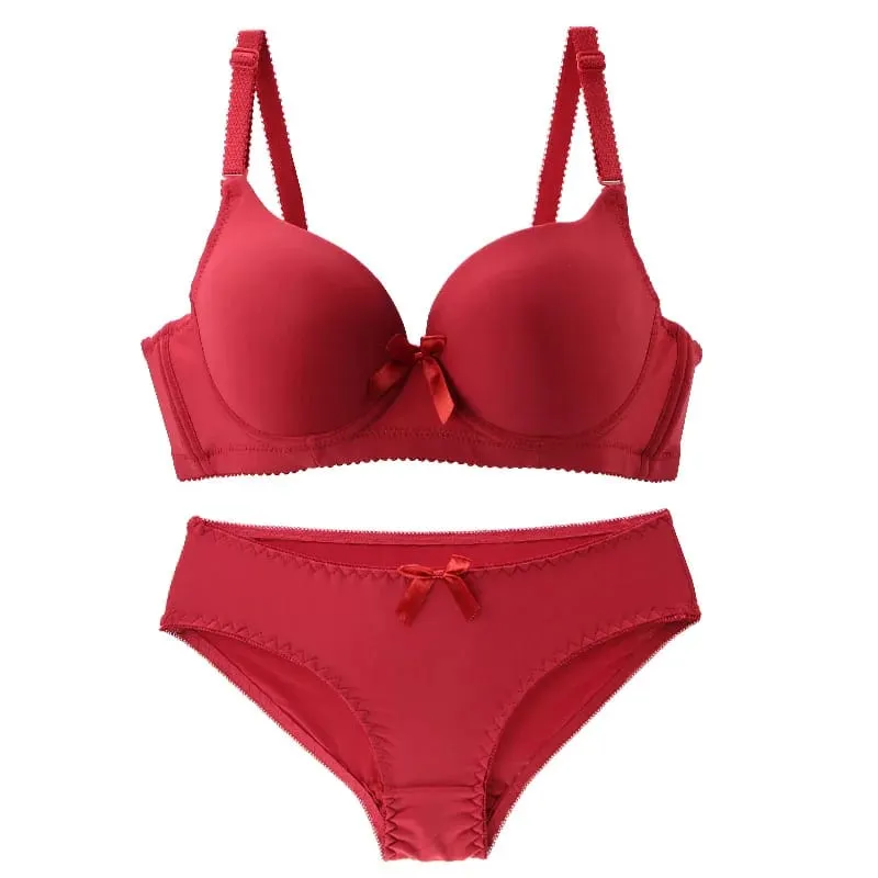2022 New Sexy Bras Set BC Cup Bow Black Red Blue Pink Beige Brassiere Panties Push Up Underwear Plus Size Female Lingerie — image 5