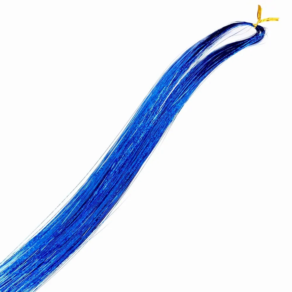 110cm Colorful Shiny Threads Glitter Hair Tinsel Kit Gold Purple Blue Silk Hair Glitter String Extensions Accessories for Women