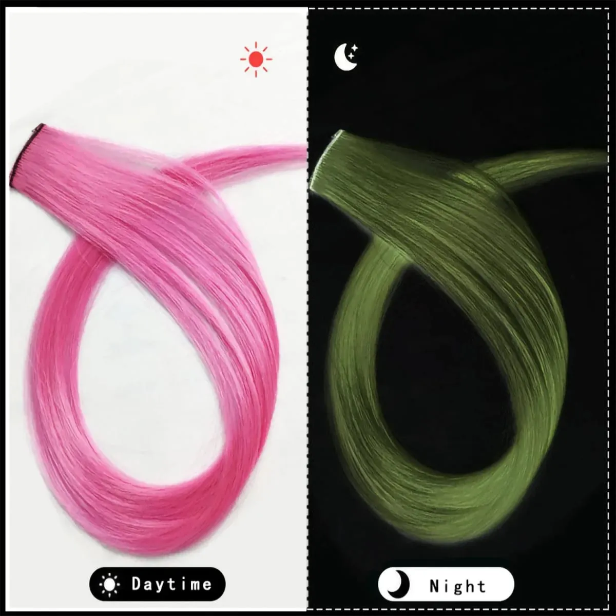 5pc 20 Inch Glow in The Dark Hair Extensions Clip Luminous Colored Hairpieces Party Rainbow Hair Clips Synthetic Straight Wig — image 5