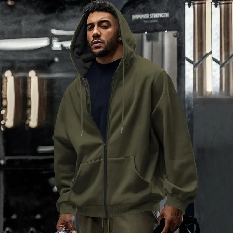 Baru 2026 Musim Gugur Kasual Lelaki Lengan Panjang Zip Bertudung Kot Sweatshirt Fesyen Lelaki Luaran Pakaian Sukan Jaket Hoodies — image 21