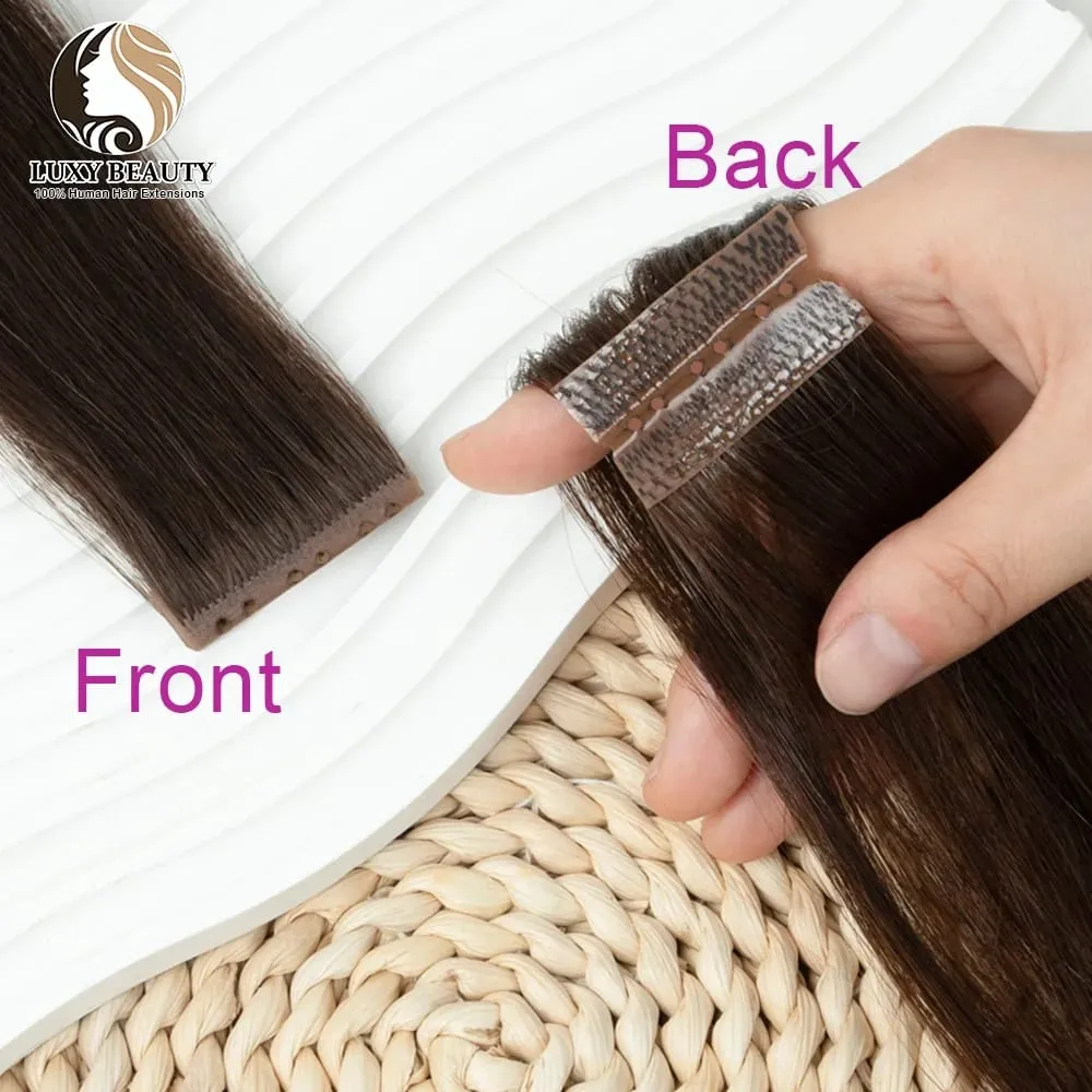 Brown Invisible Twin Tabs Hair Weft Human Hair Extensions Straight Inject PU Hole Weft Microlinks XO Weft Blonde 10pcs/Pack — image 3