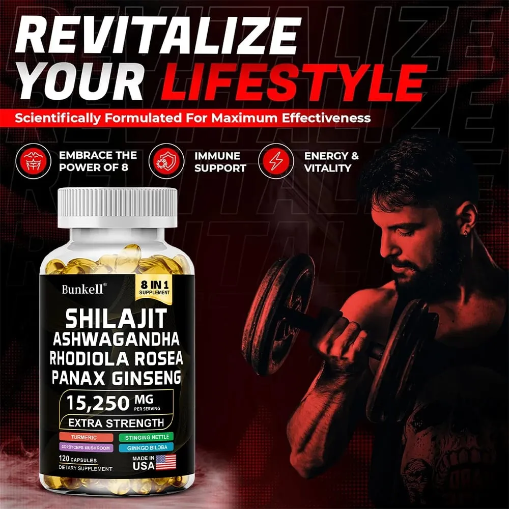 8-IN-1 Shilajit Capsules Himalaya Supplement Supports Energy Endurance Muscle Building Immune Support — image 4