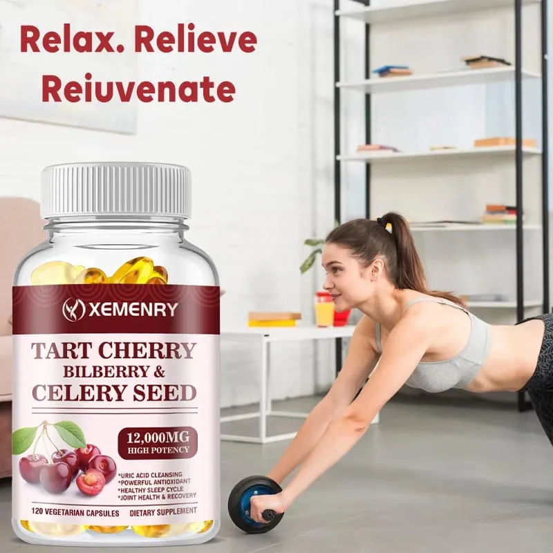 Organic Tart Cherry & Celery Seed Capsules - Uric Acid Cleanse Support Sleep & Joint Health Muscle Repair
