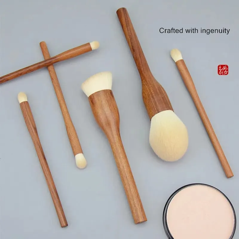 Sandalwood Handle Makeup Brushes Foundation Powder Highlighter Sculpting Eyeshadow Smudge Blender Detail Cosmetic Brush Tool — image 5