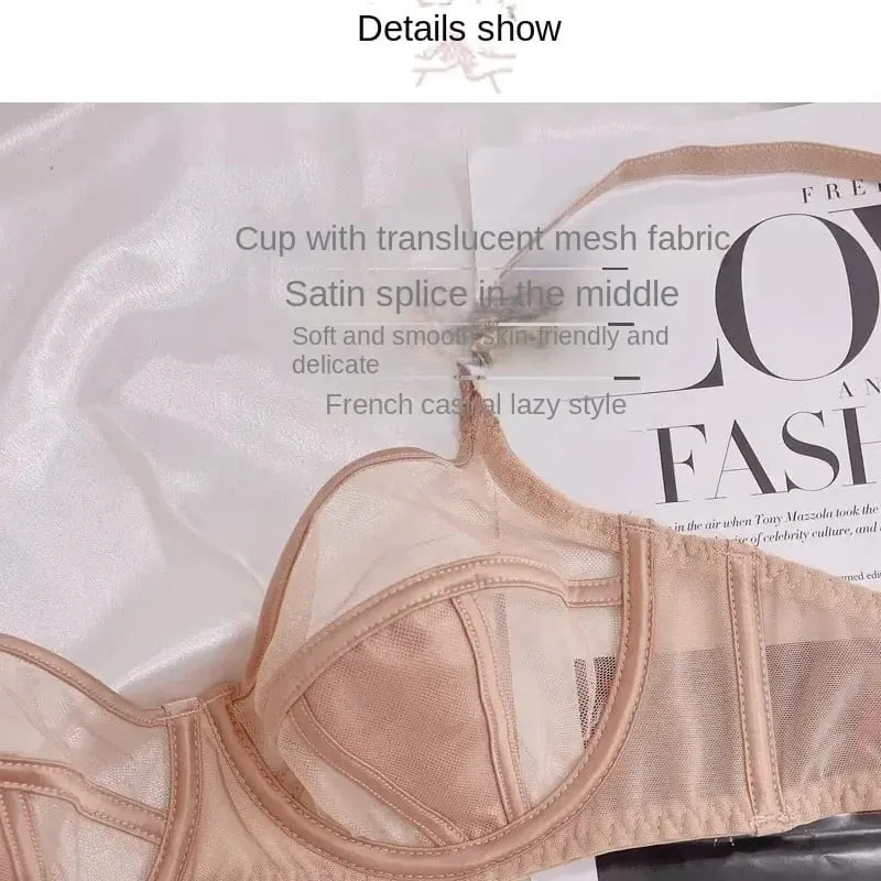 Banerdanni Light Luxury French Pure Desire Bra Big Boobs Small Not Empty Cup Half Cup Bra Sexy Lace Lingerie Womens Anti-sag Set — image 4