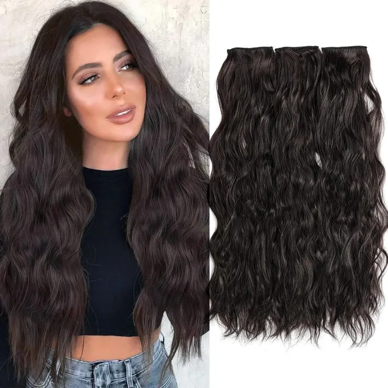 3pcs/set Clip in Hair Extensions Synthetic Hairpieces 20inch Thick Long Straight Clip in on Hair Extensions for Women Girls