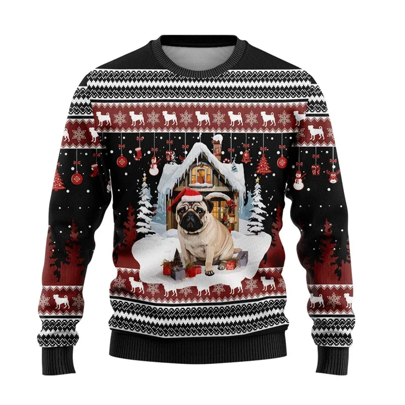 Suéter feio de Natal com estampa 3D de animal fofo para homens e mulheres roupas engraçadas com design de caveira moletom gráfico casual gola redonda — image 13
