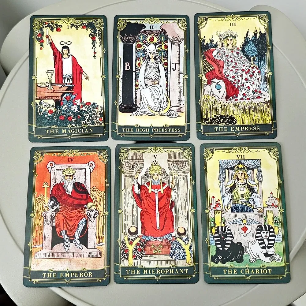 A.E. Tarot classique 78 pièces système Rider Waite cartes de Tarot avec bords dorés vert foncé avec guide pour débutants 10.3*6 cm — image 4