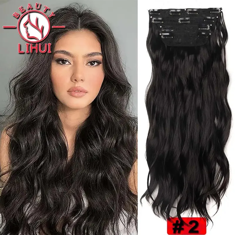Long Curl Wave Clip In Hair Extensions 6Pcs/Set 16 Clips High Tempreture Synthetic Hairpiece Clip In Hair Extensions 24Inch — image 17