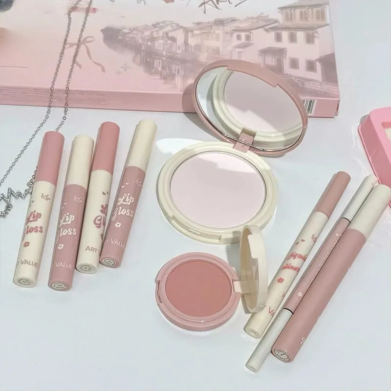 ART VALUE Makeup Set Include 4 Lip Glaze 1 Pressed Powder 1 Blush 1 Eyeliner 1 Eyebrow Pencil 1 Mascara With Necklce Cosmetics — image 6