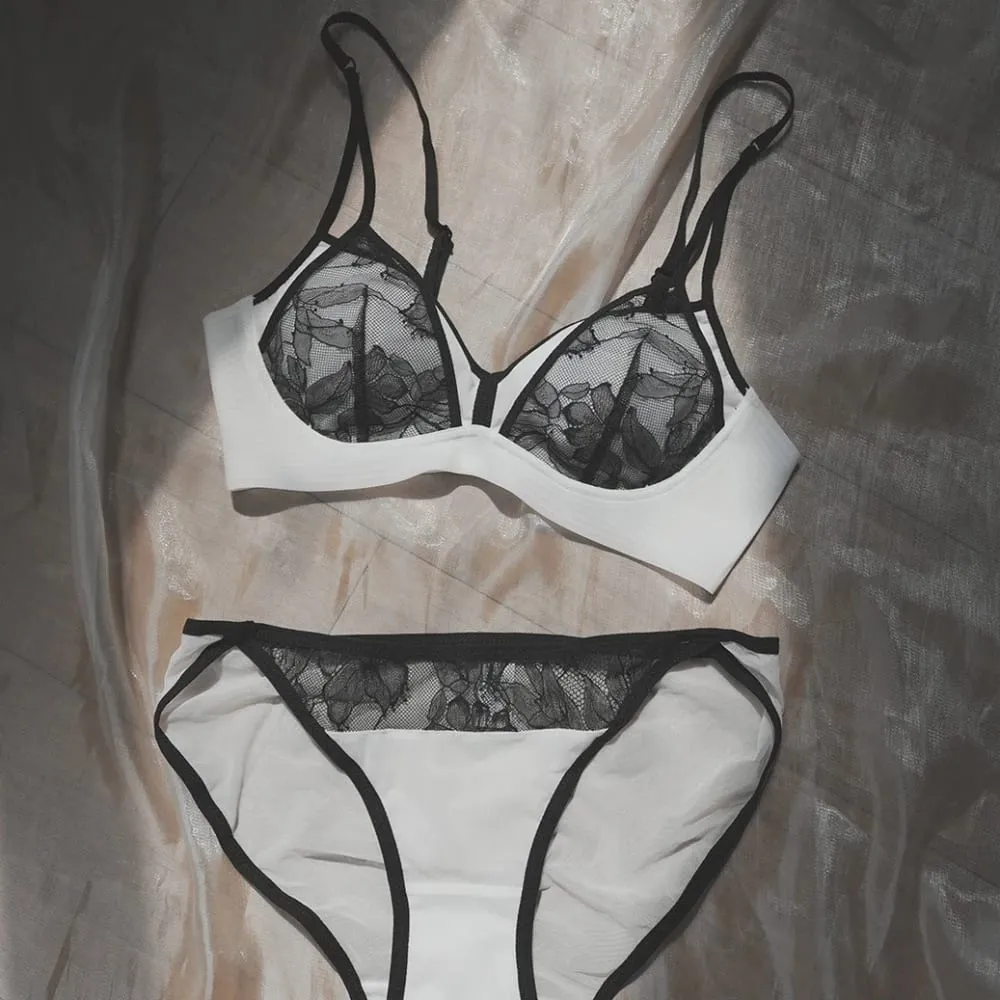 Sexet lingerisæt til kvinder stil Tyndt kontrast blonde patchwork Push-Up trådløs bh med dobbelte skulderstropper til lille buste — image 3