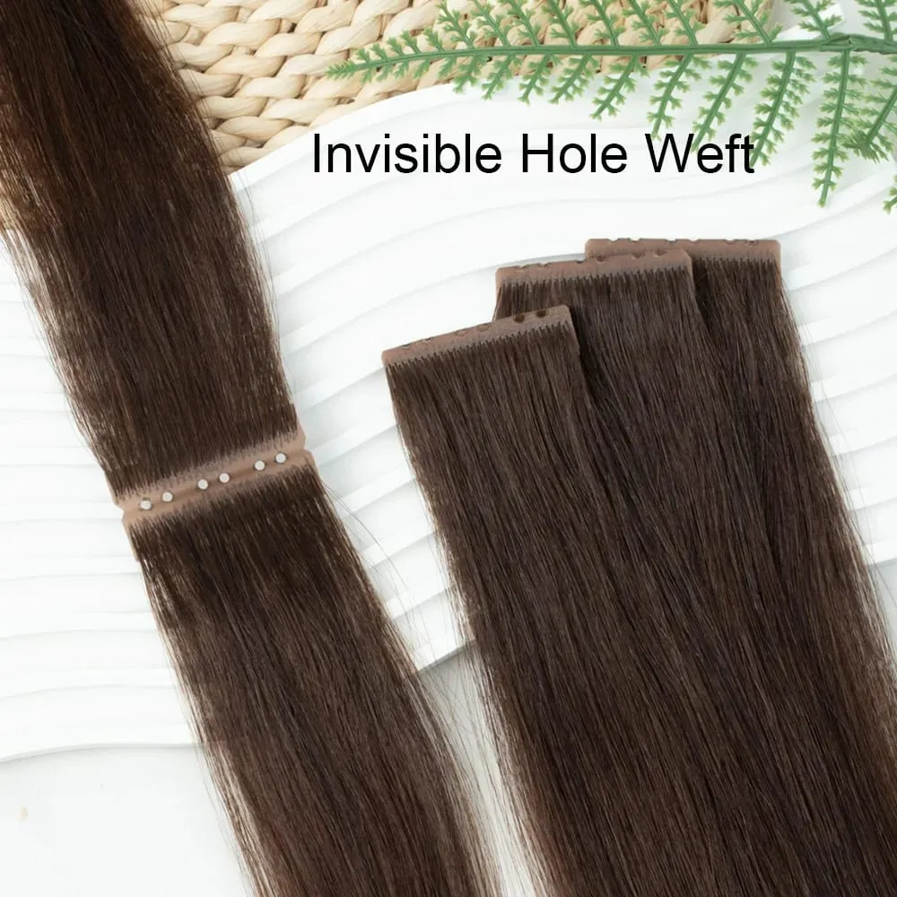 Brown Invisible Twin Tabs Hair Weft Human Hair Extensions Straight Inject PU Hole Weft Microlinks XO Weft Blonde 10pcs/Pack — image 1