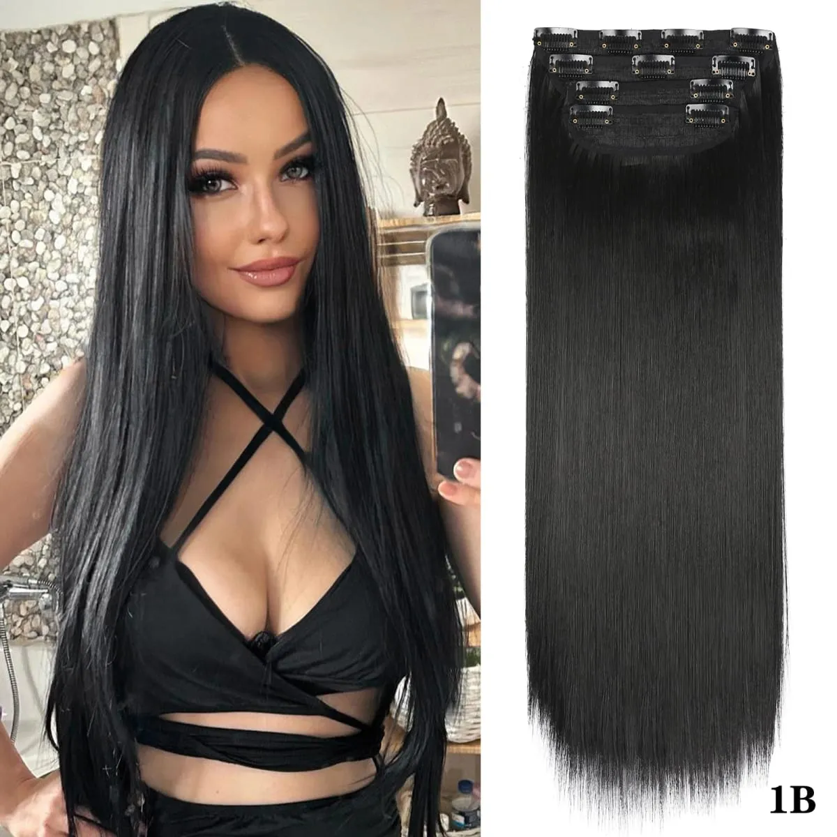 Leeons Wavy Clip In Hair Extensions 4 PCS Natural Soft Long Wavy Hairpieces Thick Double Weft Clip In Hair Extensions For Woman — image 23