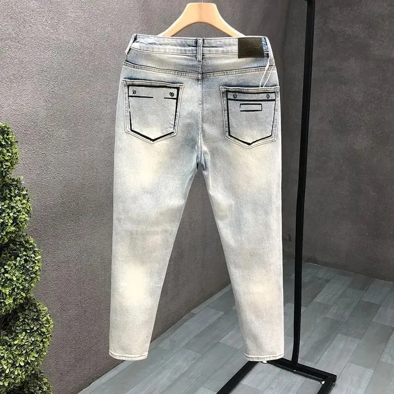 Spring and Autumn Ripped Jeans Men's Slim-fitting Small Feet Light-colored Summer Pants New Designer Kpop Men's Thin Trousers — image 2