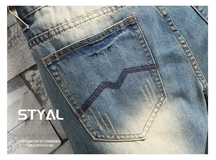 Distressed Ripped Jeans Men's Retro Blue Fashion Slim Motorcycle Trousers Male Hip-hop Street Male Hole Denim Pants — image 8