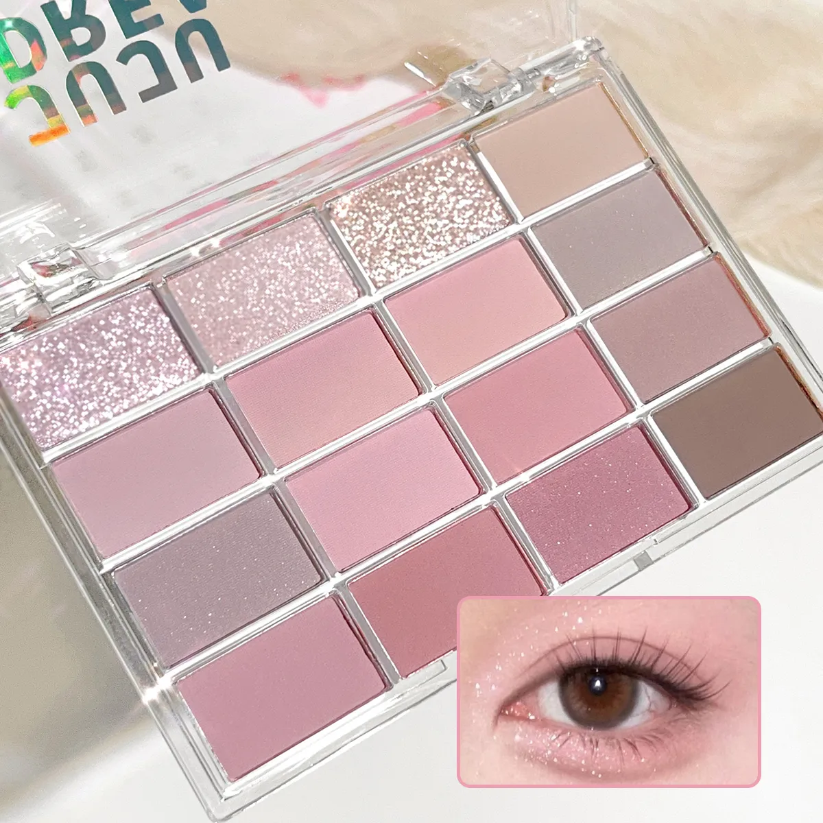 16-Color Eyeshadow Palette Matte & Shimmer – Nude Earth Tones Silky Blendable Texture Korean Style Natural Eye Makeup Look — image 4
