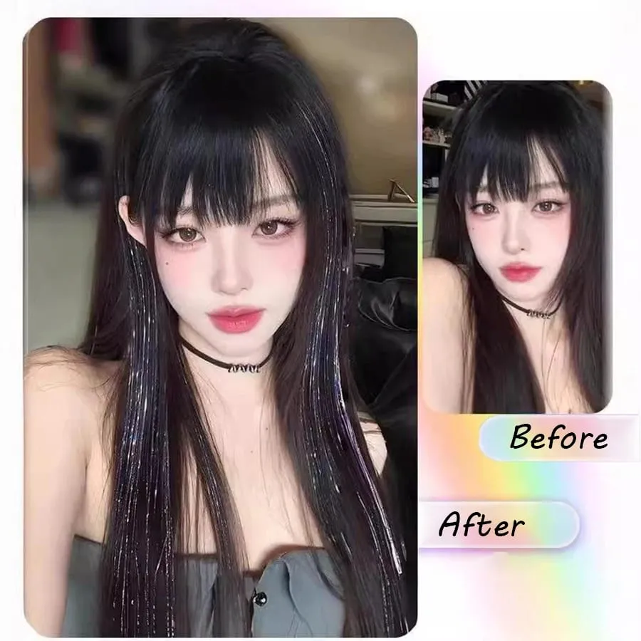 Synthetic Ear-dyed Laser Wig Piece One-card Seamless Feather Hair Extension Artifact Girl Group Stage Headdress Patch — image 3
