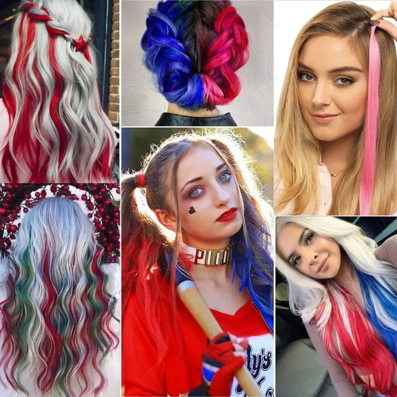 10Pcs Klip Berwarna 24 Inci Dalam Sambungan Rambut Potongan Rambut Serlahan Sintetik Lurus Untuk Pesta Cosplay Gadis — image 7