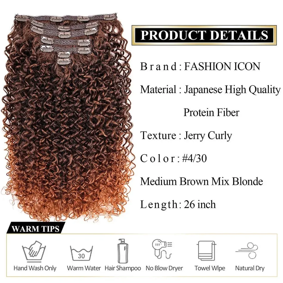 Afro Kinky Curly Synthetic Clip In Hair Extension Full Head Long 26” Afro Kinky Curly Fake Hair Pieces Clip-on hairpin For Women — image 5