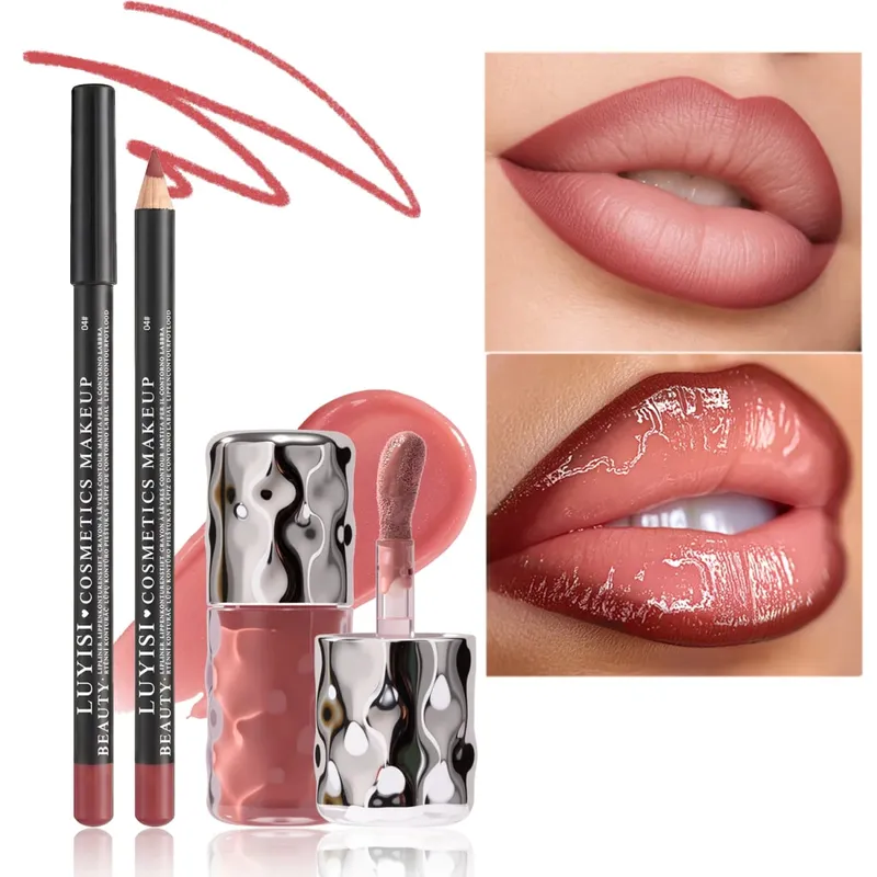 Dairy Lip Kit Set-1pc Matte Lip Liner+1pc Hydrating Lip Gloss Assorted Color Velvet Definition&Glassy Shine Nourishing Formula — image 1