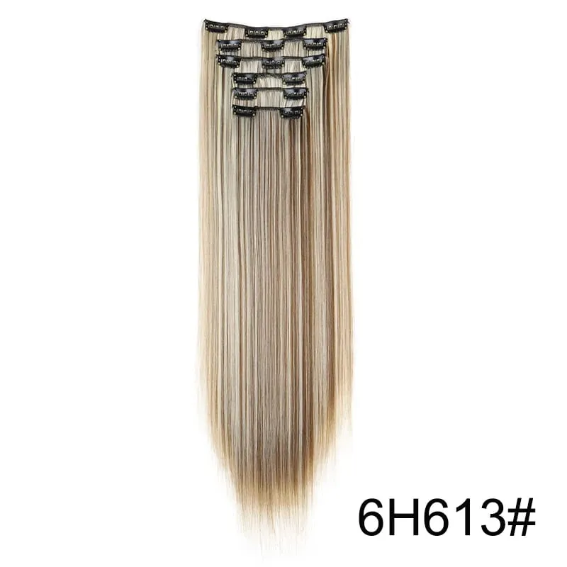 Synthetic 24Inch Hair Extension 6Pcs Long Straight Black Brown Blonde Heat-resistant Fiber Hairpiece for Women