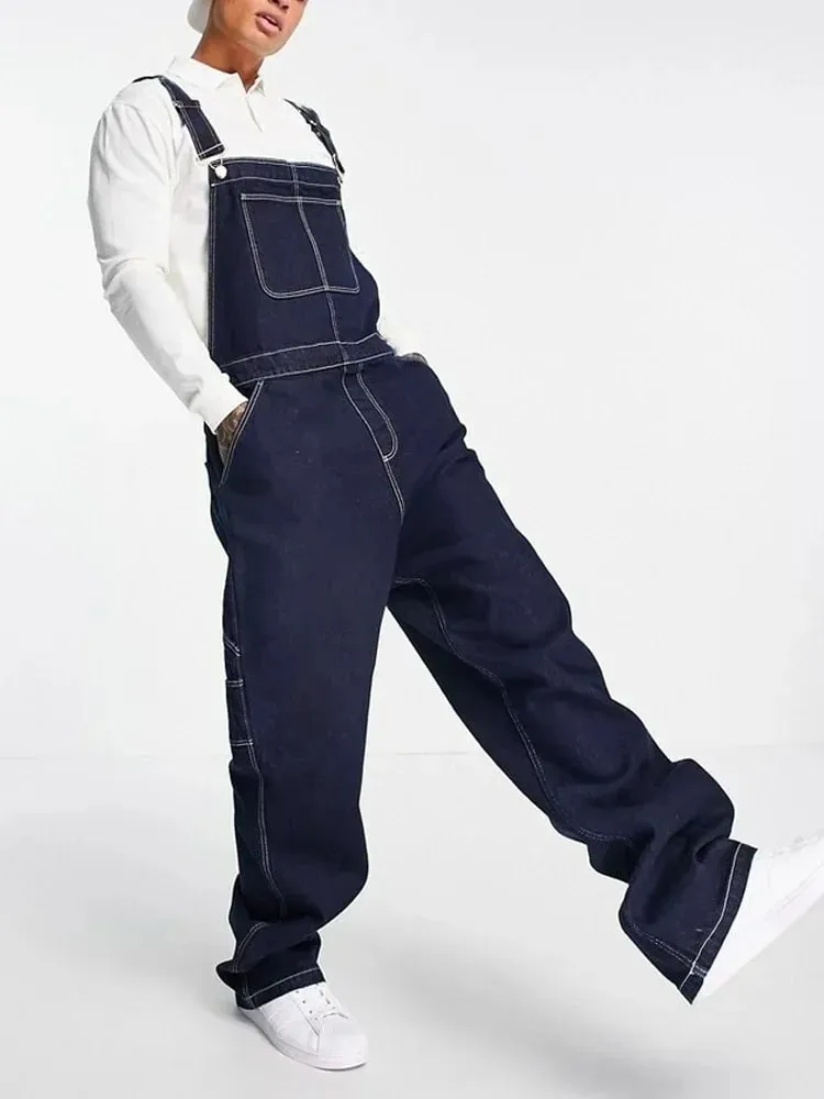 Men Overalls Jeans Large Size Denim Bib Casual Daily High Quality Multi-pocket New Loose Suspender Long Pants — image 2