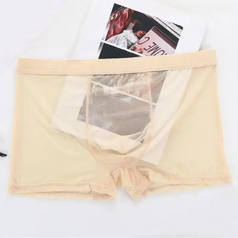 Underwear Transparent Boxers Bulge Ice Silk See Through Underpants Sexy Briefs Low Waist Panties Lingerie Intimates — image 7