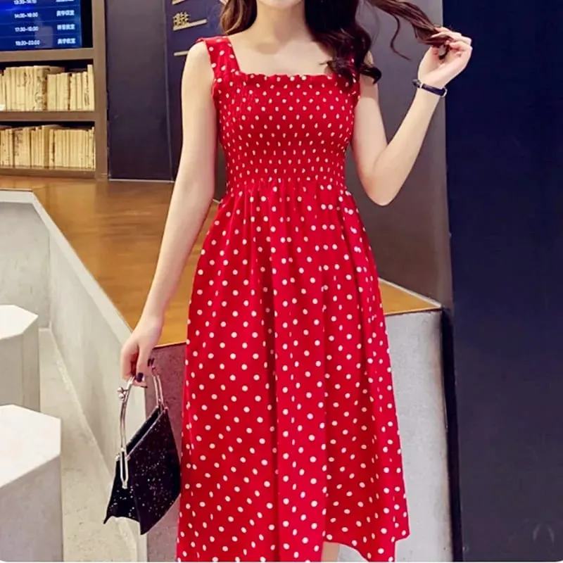 Summer Befree Beach Long Vintage Dots Casual Ruffles Elegant Maxi Strap Camis Silky 5XL Dress Vestidos Sexy Women — image 1