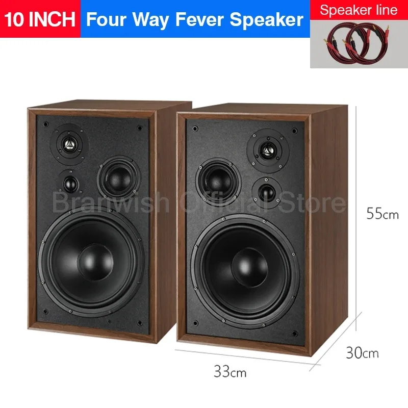 280W*2 8/10Inch High Power Bookshelf Speaker 4-Way 8Ohm Wooden Surround Speaker Hifi Fever Passive Sound Box for Home Theater TV