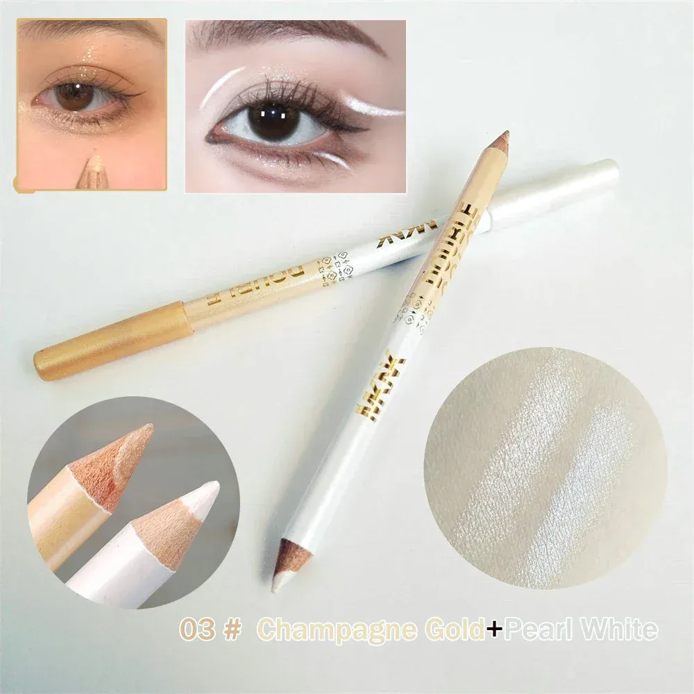 Mulitfuntional Two-Tone Black White Wood Eyeliner Pencil Pearl Highlighter Makeup Pen Brown Eyebrow Draw Lower Eyelash Cosmetics