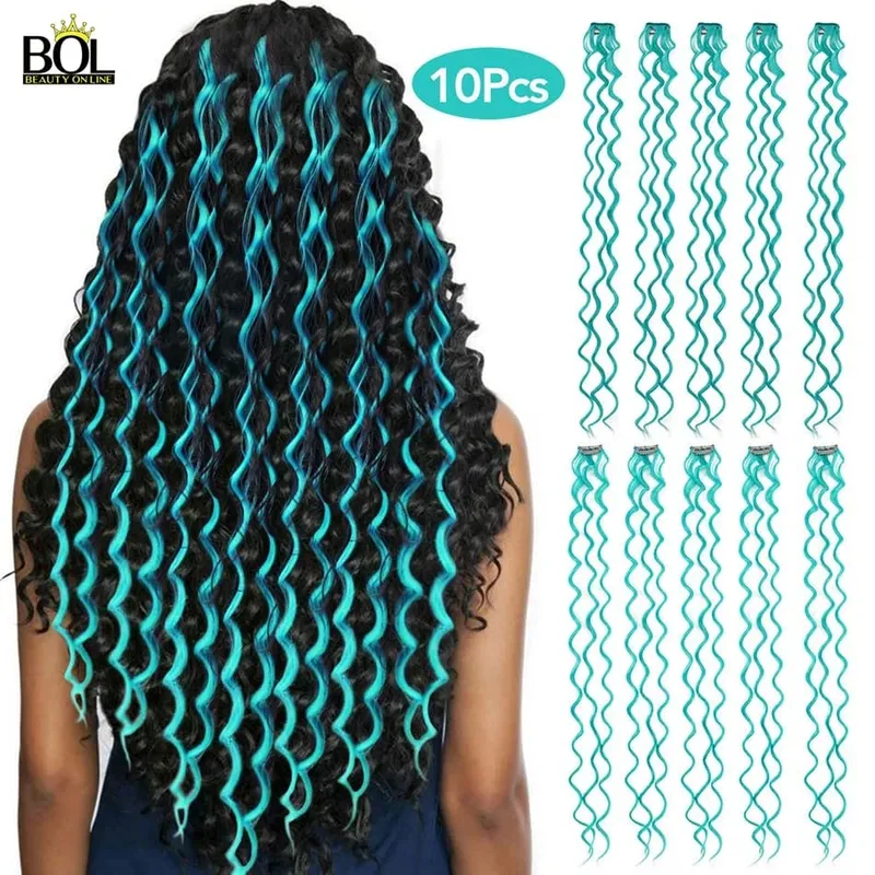BOL Synthetic Hair Extensions Colored Hair Strands Deep Wave Clip-on Hair Female Rainbow Hair 24Inch10Pieces/Set Heat Resistant — image 11