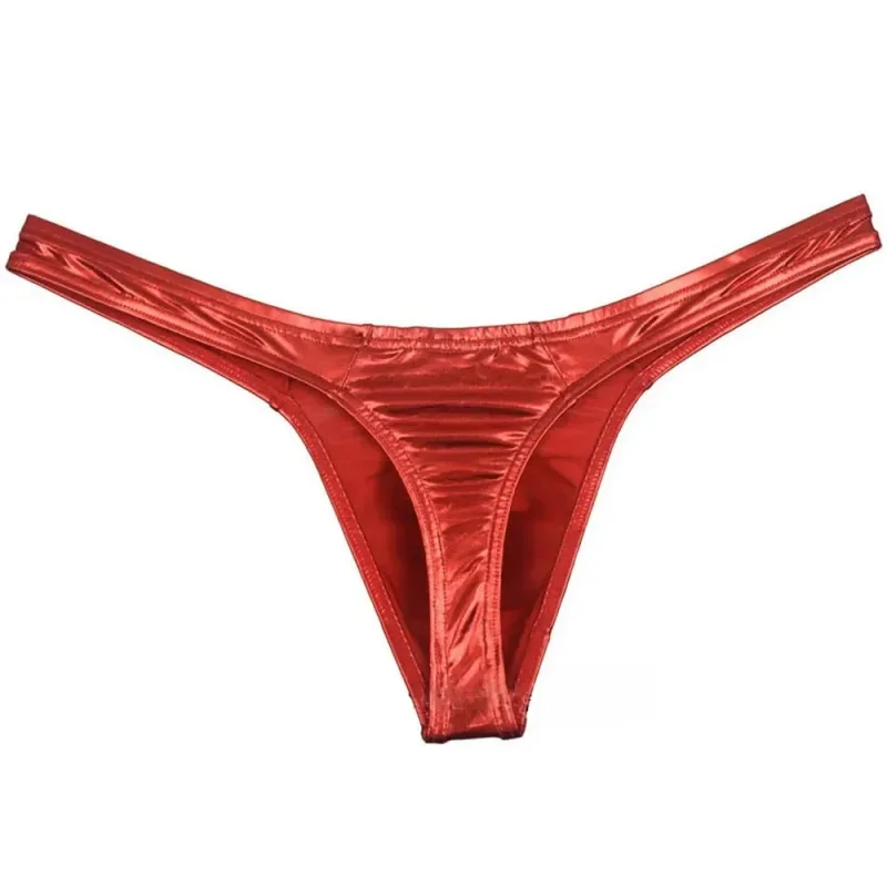 Shiny Solid Briefs Underpants Underwear Stretchy T-back Thong Bikini Fake Leather Low Waist M-XL Men Comfort New