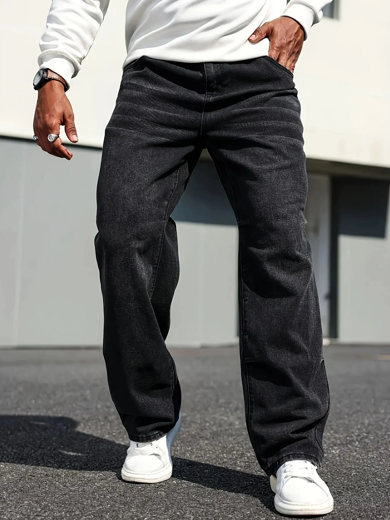 Men's Classic Straight-Leg Jeans - Cotton Blend Dark Blue Denim Non-Stretch All-Season Wear Comfort Fit with Slant Pockets — image 5