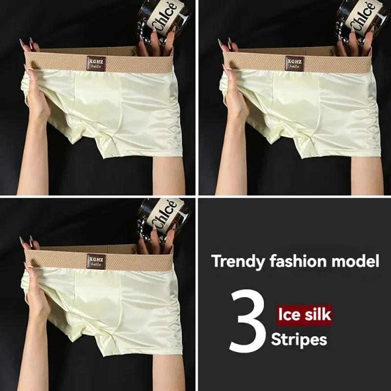 3PCS/Pack Luxury Ice Silk Satin-like Men's Panties Super Soft Boxer Homme Cool Breathable Comfortable Man Underwear Underpants — image 17