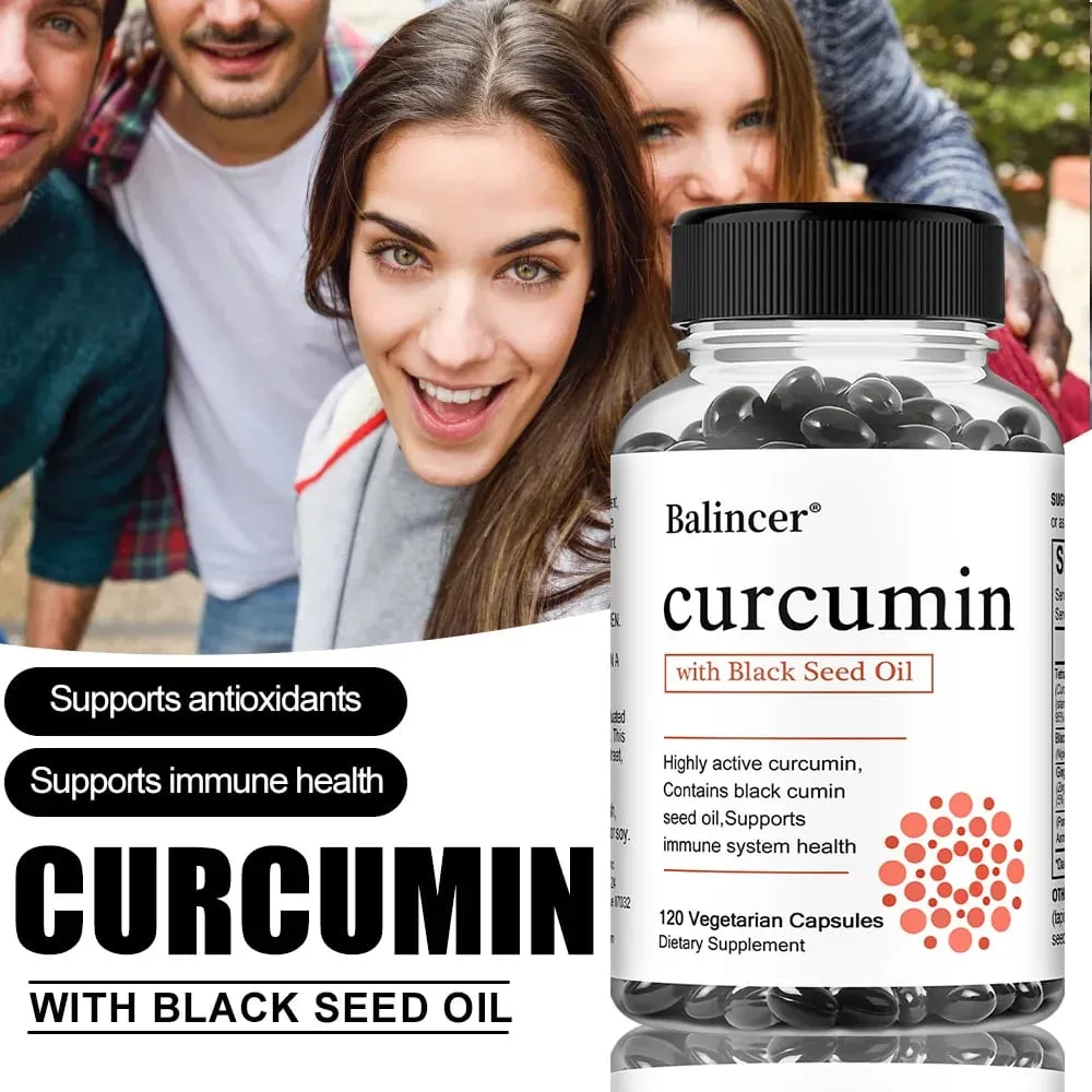 Turmeric Curcumin Capsules Supplement with Black Seed Oil Extract for Joint Digestive & Immune Support Brain Cognition — image 5