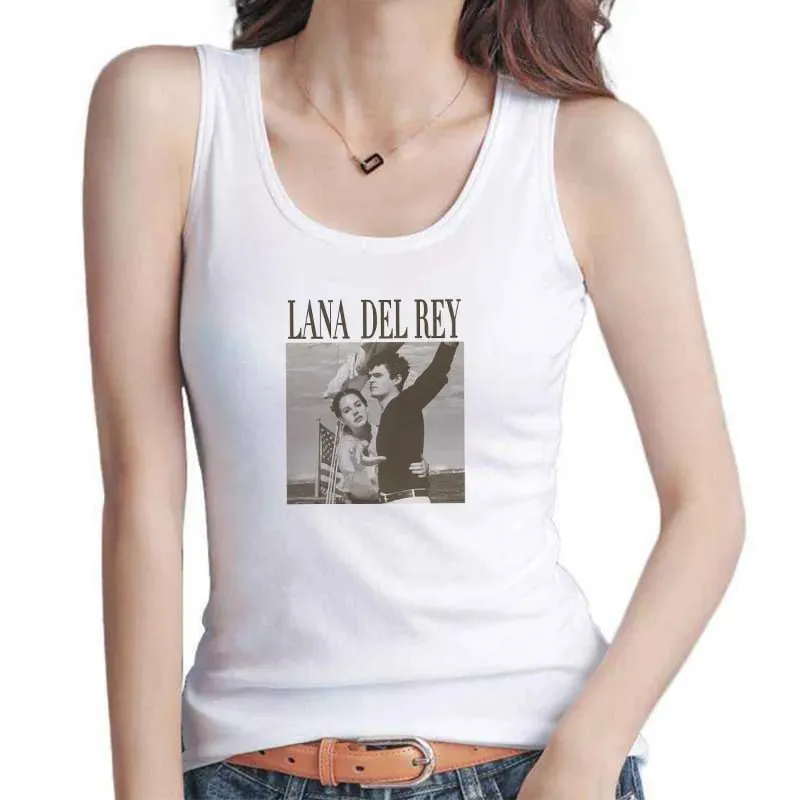 White Basic Knitted Tank Women Summer Vintage Sleeveless Camis Lana Del Rey Ldr Sailing Graphic Print Crop Tops Streetwear Tees — image 9