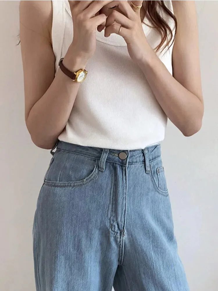 Summer Knitted Solid Color Tanks Top White Skinny Camisole Women Basic Camisole T-Shirt — image 4